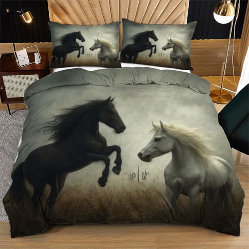 Nuphtun Bettwäsche 155 x 200 cm WeißEs Kriegspferd, Weich Mikrofaser Kinderbettwäsche Set Jungen Mädchen Einzelbett, Bettbezug Set mit Reißverschluss und 2 Kissenbezug 80x80 cm von Nuphtun