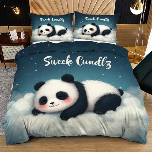 Nuphtun Bettwäsche 220 x 240 cm Blauer Panda Erwachsene, 3D Gedruckter Musterdesign Bettwäsche-Set 220x240 + 2 Kissenbezug, Hochwertige Mikrofaser Bettbezug mit Reißverschluss von Nuphtun