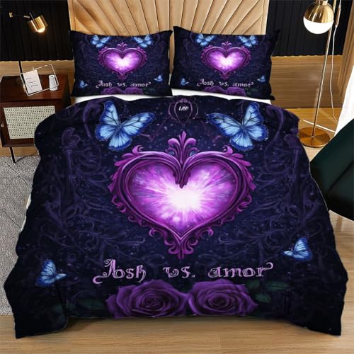 Nuphtun Bettwäsche 220 x 240 cm Lila Herz MäDchen, 3D Gedruckter Musterdesign Bettwäsche-Set 220x240 + 2 Kissenbezug, Hochwertige Mikrofaser Bettbezug mit Reißverschluss von Nuphtun