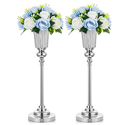 NUPTIO Blumenständer Metall Silber Vase: 2 Stück 54.6cm Hoch Blumenvase Hochzeit Ständer Trompete Vasen Metall für Silberne Hochzeit Mittelstücke Tischdeko Party Tafelaufsätze von NUPTIO