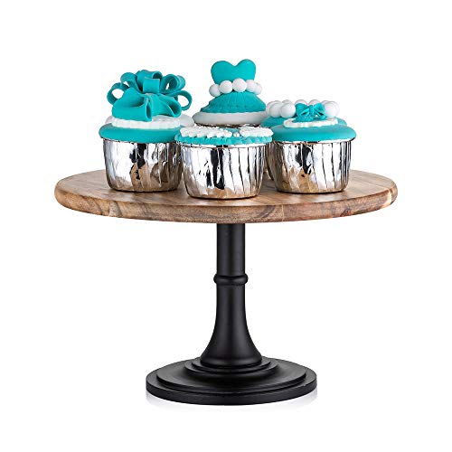 Nuptio Rustikaler Tortenständer Hochzeit: 25cm Durchmesser Holz Tortenständer Schwarz, Dessertteller Sockel Holz für Geburtstag Babyparty Party Cupcake Nachmittagstee Kuchen Desserttisch von NUPTIO