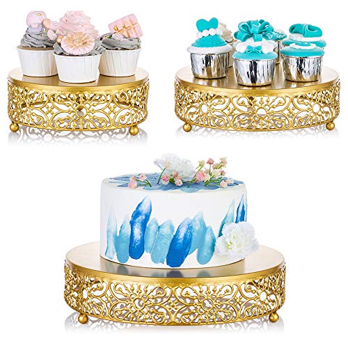 NUPTIO Tortenständer Cupcake Ständer Hochzeitstortenständer: 3er Set Tortenstützen Gold Party Hochzeit Geburtstag Hochzeitstorte Deko Rund Metall für Torte Cake von NUPTIO