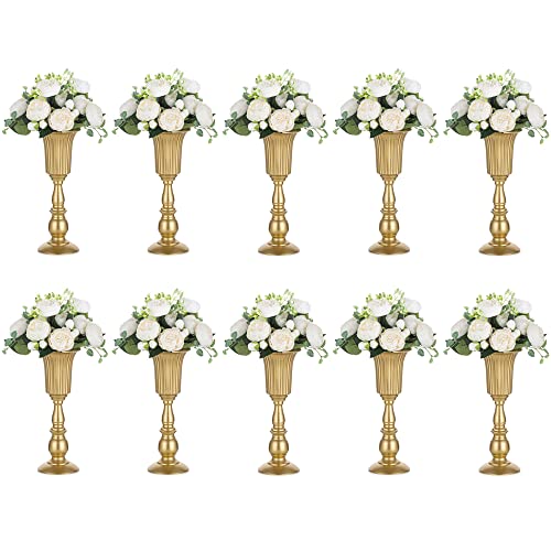Nuptio 10 Stück Geblühte Metall Trompetenvase Elegante Vase mit Mittelstücken für Hochzeitsfeiern, 31.9cm Hoch, Künstliche Blumenarrangements für Die Jubiläumsfeier Gold von NUPTIO