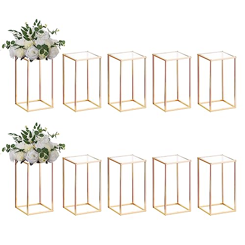 Nuptio 10 Stück Goldene Vase Metall Blumen Stehen Straße Blei Geometrische Herzstück Vase Tische, 40cm Hoch Boden Vasen Dekorative Blumenregal für Home Event Party Hochzeit Dekoration für Rezeption von NUPTIO