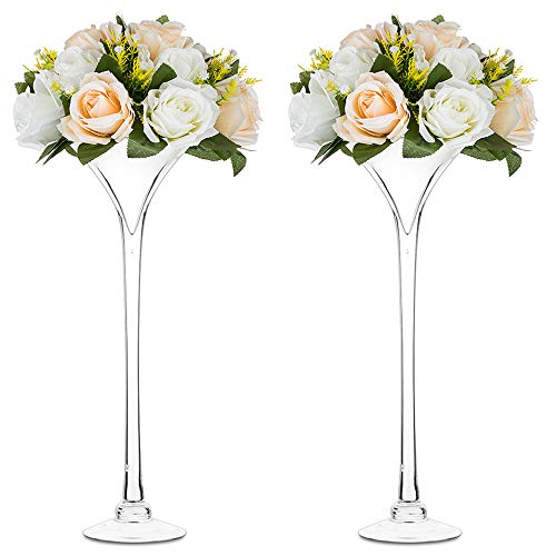 2 Stück Glastrompete Vase Langen Stiel Martini Vasen Glas Hochzeit Tischdekoration 40cm Höhe für Heimtextilien Display Bankett Party-Events Geburtstag Jubiläum Empfang Baby-Dusche von NUPTIO