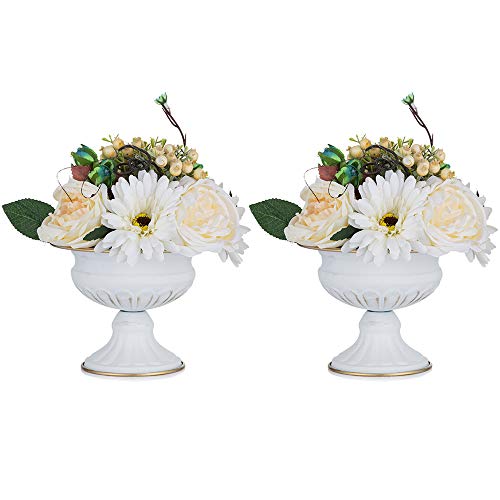 NUPTIO 2 Stücke Mini Größe Metall Urne Pflanzer Elegante Hochzeit Mittelstücke Vase für Hochzeit Dekoration, 12.6cm Hohe Trompete Vase Blumenhalter für Jubiläumsfeier Weihnachten, Weiß Vase von NUPTIO