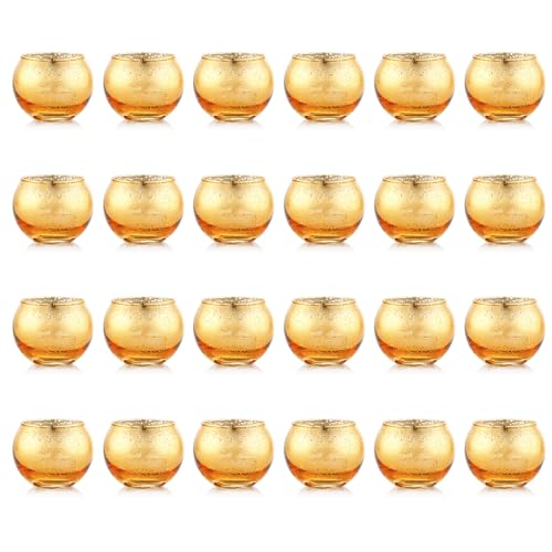 24 Stück Runde Quecksilber Votive Kerzenhalter - Aus Quecksilberglas Mit Einem Gesprenkelten Goldfinish - für Ihre Hochzeitsdekorationen oder Inneneinrichtungen von NUPTIO