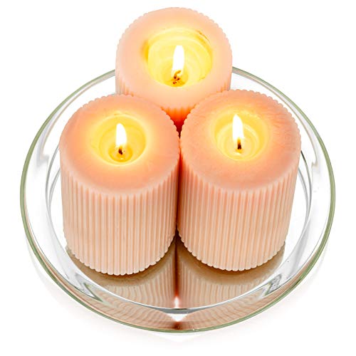 Nuptio Kerzenhalter aus Glas Kerzenhalter Platte Runde Klarglas Säule Kerzenhalter Cupcake Tablett für Hochzeitsfeier Abendessen Event Weihnachtstisch Herzstück Wohnkultur, 13cm Außendurchmesser von NUPTIO
