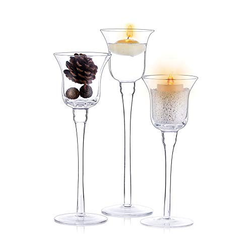NUPTIO Teelicht Kerzenhalter aus Hurrikan 3 Stück, Hochzeitsschmuck Kerzenhalter aus Glas, Kerzenständer Glas für Teelicht & Stumpenkerzen, Teelichtgläser Votivkerzenhalter für Weihnachten Deko von NUPTIO