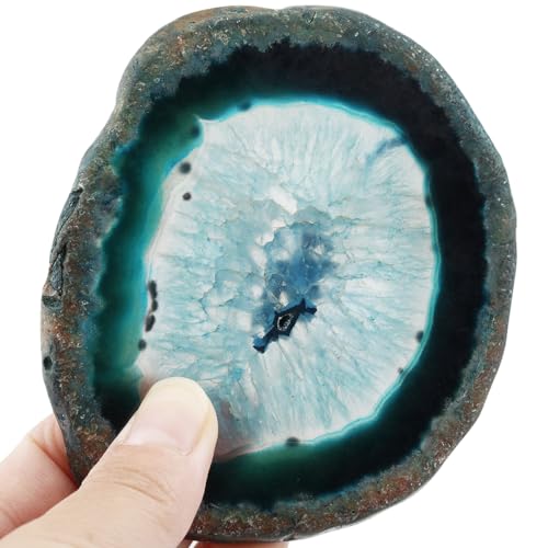Nupuyai 2 Stück Blauer Achat Stein Scheiben Kristall Set, Achat Geode Edelstein Scheiben Flache Steine für Kerzenständer, Kunstwerke, Hochzeit Home Decoration von Nupuyai