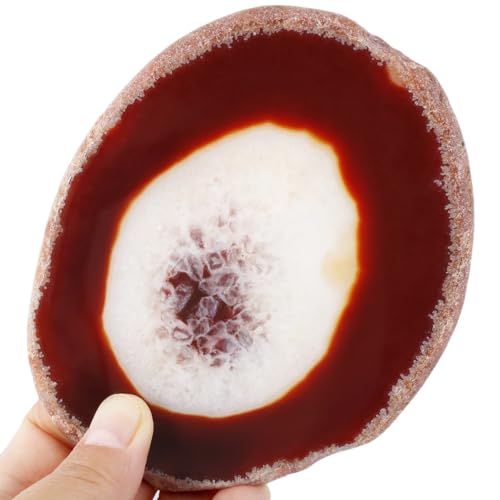Nupuyai 2 Stück Roter Achat Stein Scheiben Kristall Set, Achat Geode Edelstein Scheiben Flache Steine für Kerzenständer, Kunstwerke, Hochzeit Home Decoration von Nupuyai