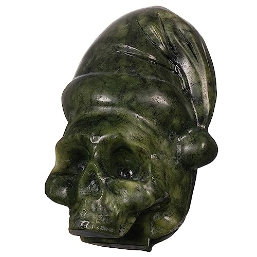 Nupuyai 3,9" Grüne Jade Totenkopf Skulptur Geschnitzt Kristall Menschlichen Schädel Statue Heilung Stein Figur Totenschädel Halloween Deko für Haus und Büro von Nupuyai