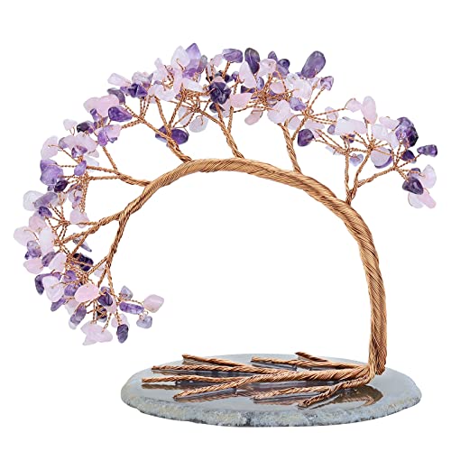 Nupuyai Amethyst & Rosenquarz Kristall Baum Feng Shui Edelstein Baum Lebensbaum, Glücksbaum, Geldbaum Geschenk, Hochzeit, Deko, 4.5-5.2 Zoll von Nupuyai