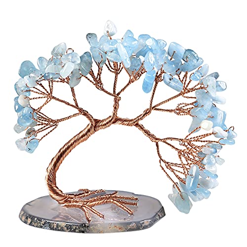 Nupuyai Aquamarin Kristall Baum Feng Shui Edelstein Baum Lebensbaum, Glücksbaum, Geldbaum Geschenk, Hochzeit, Deko von Nupuyai