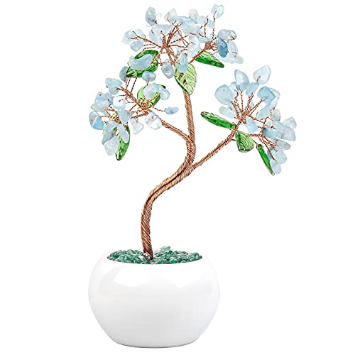 Nupuyai Aquamarine Kristall Baum Feng Shui Edelstein Baum mit Keramische Basis, Glücksbaum, Geldbaum Geschenk, Hochzeit Deko für viel Glück 6,5-7,5 Zol von Nupuyai