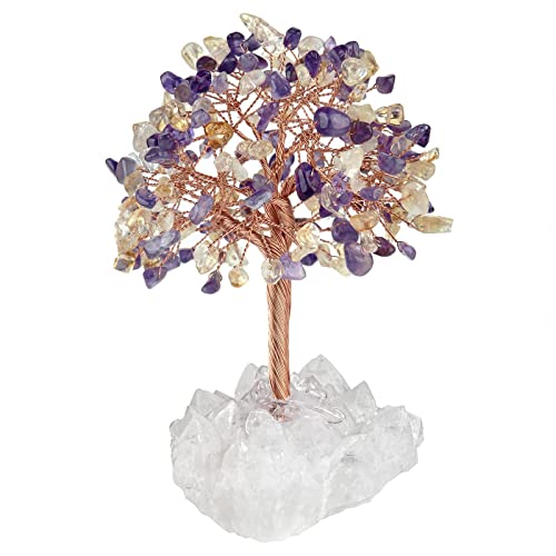 Nupuyai Citrin&Amethyst Kristall Baum des Lebens Edelstein Feng Shui Baum mit Bergkristall Druse Rohstein Base Glücksbaum Geldbaum Geschenk, Hochzeit, Feng Shui Deko von Nupuyai