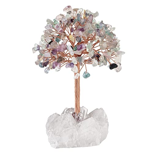 Nupuyai Fluorit Kristall Baum des Lebens Edelstein Feng Shui Baum mit Bergkristall Druse Rohstein Base Glücksbaum Geldbaum Geschenk, Hochzeit, Feng Shui Deko von Nupuyai