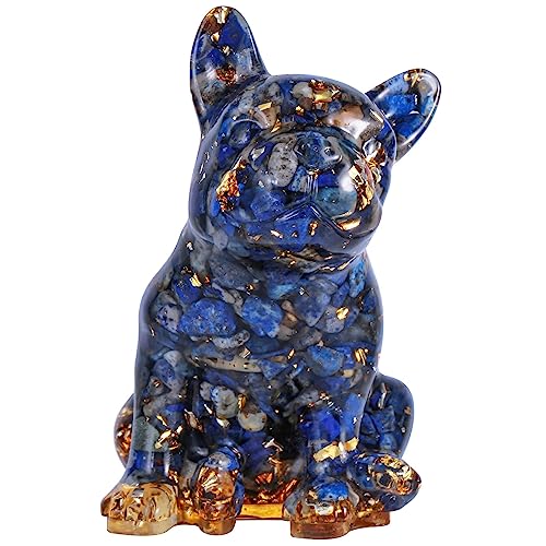 Nupuyai Französische Bulldogge Figur Harz Kristall Hund Figur Deko Heilstein Welpe Statue Edelstein Tier Skulptur für Glücksbringer Heimbüro Dekoration, Lapislazuli von Nupuyai