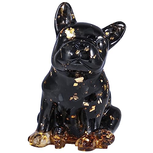 Nupuyai Französische Bulldogge Figur Harz Kristall Hund Figur Deko Heilstein Welpe Statue Edelstein Tier Skulptur für Glücksbringer Heimbüro Dekoration, Obsidian von Nupuyai