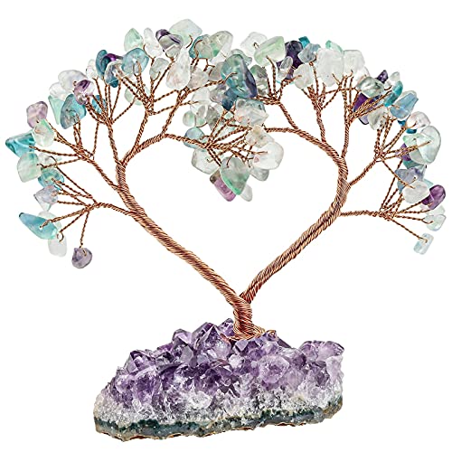 Nupuyai Glücksbaum Dekoration Figuren Liebesbaum Herzform Schreibtisch Dekoration Feng Shui Geldbaum aus Quarz Kristall und Amethyst Druse von Nupuyai