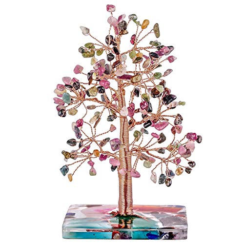 Nupuyai Turmalin Kristall Baum mit Achatscheiben Basis, Edelstein Baum Lebensbaum Geldbaum Glücksbaum für Tisch Büro Feng Shui Deko von Nupuyai