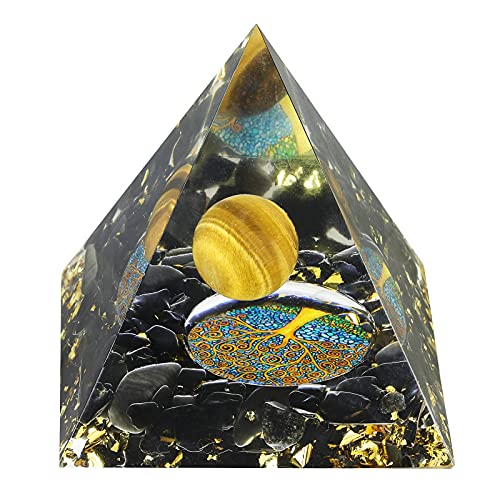 Nupuyai Heilstein Kristall Pyramide Baum des Lebens Edelstein Pyramide Deko mit Tigerauge & Obsidian Stein für Yoga Meditation, Zimmer, Wohnzimmer, Feng Shui Dekor von Nupuyai