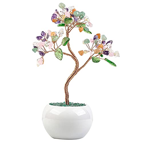 Nupuyai Kristall Baum Feng Shui Edelstein Baum mit Keramische Basis, Glücksbaum, Geldbaum Geschenk, Hochzeit Deko für viel Glück 6,5-7,5 Zol von Nupuyai