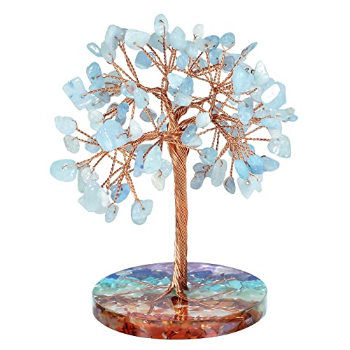 Nupuyai Kristall Edelstein Baum mit 7 Chakra Steine Harzbasis, Kupferdraht Geldbaum Feng Shui Bonsai Baum des Lebens Deko für Zuhause, Büro und Glück (Aquamarin) von Nupuyai