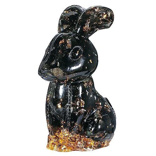 Nupuyai Kristall Hase Figur Deko Harz Stein Kaninchen Statue Edelstein Figuren Tiere Heilstein Glücksbringer Talisman Reiki Fengshui Deko, Obsidian von Nupuyai