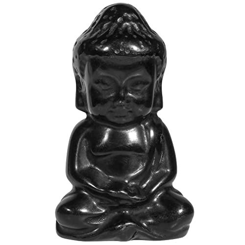 Nupuyai Obisidian Kleiner Süßer Buddha Figur Sitzend Edelstein Kristall Glücksbuddha Heilstein Statue Glücksbringer Feng Shui, Zen Deko und Meditation von Nupuyai