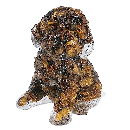 Nupuyai Pudel Figur Harz Kristall Hund Figur Deko Heilstein Welpe Statue Edelstein Tier Skulptur für Glücksbringer Heimbüro Dekoration, Tigerauge von Nupuyai