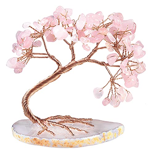 Nupuyai Rosenquarz Kristall Baum Feng Shui Edelstein Baum Lebensbaum, Glücksbaum, Geldbaum Geschenk, Hochzeit, Deko von Nupuyai