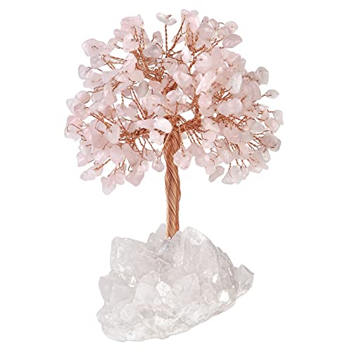 Nupuyai Rosenquarz Kristall Baum des Lebens Edelstein Feng Shui Baum mit Bergkristall Druse Rohstein Base Glücksbaum Geldbaum Geschenk, Hochzeit,Feng Shui Deko von Nupuyai