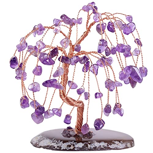 Nupuyai Silberbaum aus Kristall mit Achatplatte, Glücksbringer Fengshui für Richtigkeit und Glück zur Dekoration des Büros zu Hause, Amethyst von Nupuyai