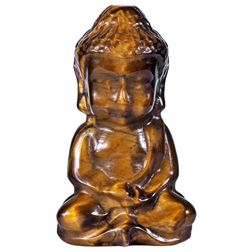 Nupuyai Tigerauge Kleiner Süßer Buddha Figur Sitzend Edelstein Kristall Glücksbuddha Heilstein Statue Glücksbringer Feng Shui, Zen Deko und Meditation von Nupuyai