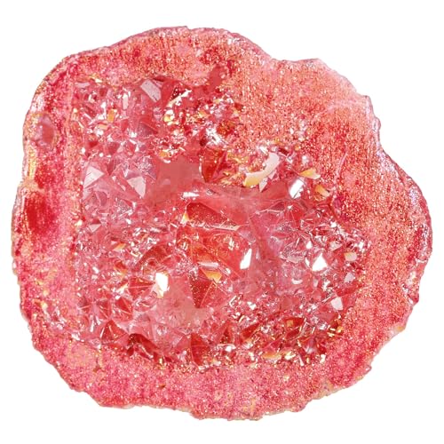 Nupuyai Unregelmäßiger Titanbeschichteter Quarzkristall, Geoden-Cluster, natürlicher Reiki-Bergkristall, Mineralexemplar für Heimdekor/Meditation, roter AB-Kristall von Nupuyai