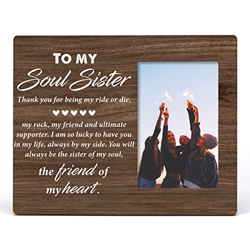 Soul Sister Holz-Bilderrahmen, rustikaler Freundschafts-Holz-Bilderrahmen für Tischplatte oder Wandanzeige (für 10 x 15 cm), Besties Sisters Geschenk von Nurawo