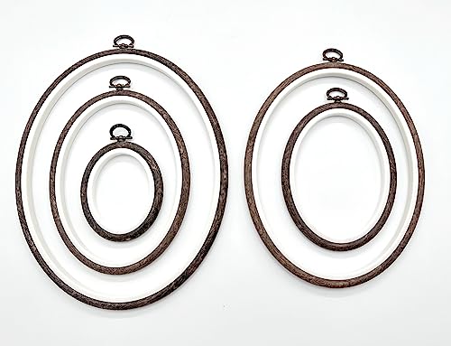 Nurge 5-teiliges Stickrahmen-Set aus Holzimitat, Kunststoff-Kreuzstichrahmen, Gummi-Stickrahmen (ovales Set, 5-teiliges Größen-Set) von Nurge