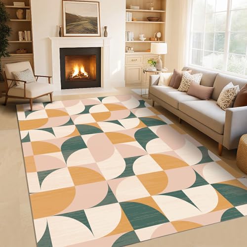 12,7 x 17,8 cm große Teppiche für Wohnzimmer, Schlafzimmer, groß, flauschig, rosa und oranger Überwurf, geometrisch, Boho, weicher Bodenteppich für Mädchen, Jungen, Teenager, Wohnheim, Heimdekoration 12,7 x 17,8 cm große Teppiche für Wohnzimmer, Schlafzimmer, groß, flauschig, rosa und oranger Überwurf, geometrisch, Boho, weicher Bodenteppich für Mädchen, Jungen, Teenager, Wohnheim, Heimdekoration von Nurhome