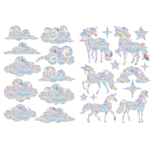 Nurila Fensterfolie Bunt, Prisma Fensteraufkleber, Regenbogen Folie Fenster, Sonnenfänger Sticker Fensterfolie Selbsthaftend Geeignet für Schlafzimmer und Wohnzimmer, Wolken und Regenbogenpferde von Nurila