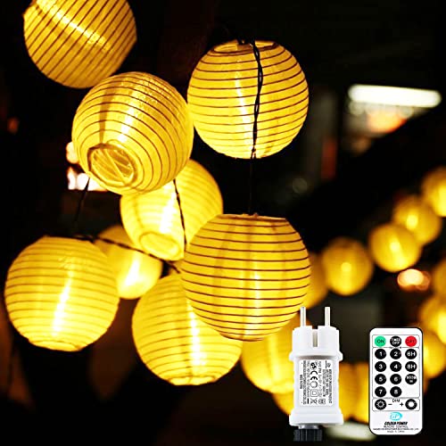 LED Lampions Lichterkette Außen Strom, 10m 50Led Erweiterbar 8 modi Lichterkette Lampion mit Fernbedienung Memoryfunktion Timer Stecker Laterne für Weihnachten Terrasse Balkon Garten Deko Warmweiß von Nurkoo