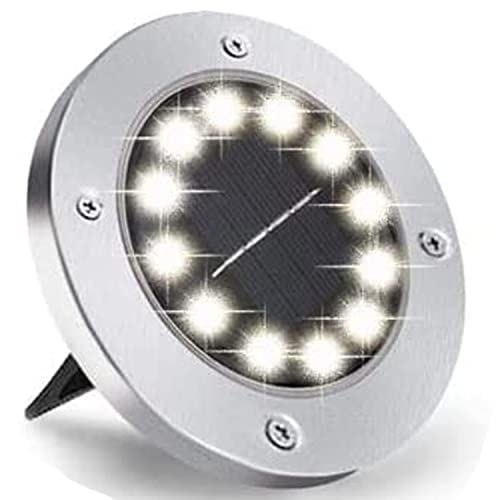 Nurkoo [1 Stücke] Solar Bodenleuchte Aussen, 12 LEDs Solarleuchten 800mAh Disk Lights Mit Upgrade Solarpanel Gartenleuchte Solarlampe Solar Strahler Deko für Rasen,Gehweg,Pool,Terrassen(KaltWeiß) von Nurkoo