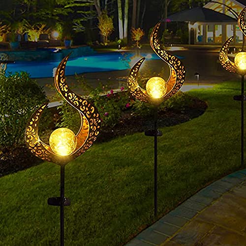 Solarlampe für Außen, 2er Metall Aushöhlen LED Stake Dekorative Gartenfahlständer Solarleuchte im Freien Solar Fackel Garten Solar Flammenlicht IP65 Gartendeko für Terrasse, Weg, Hof, Rasen von Nurkoo