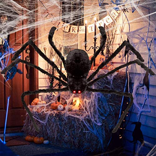 Riesige Monsterspinne, 200 Cm Große Hängende Spinnendekoration, Schwarze Spinne für Halloween-Innen- und Außendekoration, Halloween-Party-Requisiten (Schwarz) von Nurnesy