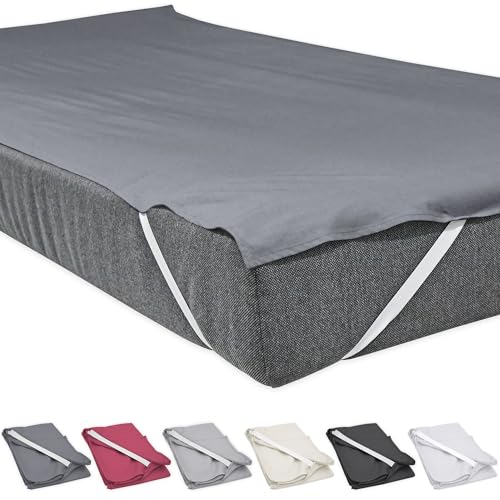 Bettlaken ohne Gummizug 100 x 200 cm Anthrazit mit 4 Eckgummis rutschfest Uni Baumwolle Glatte Einfache Klassische Bettücher Doppelbett Singles Einzelbett Laken von Nurtextil24