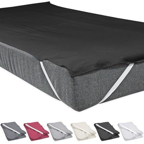 Bettlaken ohne Gummizug 90 x 200 cm Schwarz mit 4 Eckgummis rutschfest Uni Baumwolle Glatte Einfache Klassische Bettücher Doppelbett Singles Einzelbett Laken von Nurtextil24