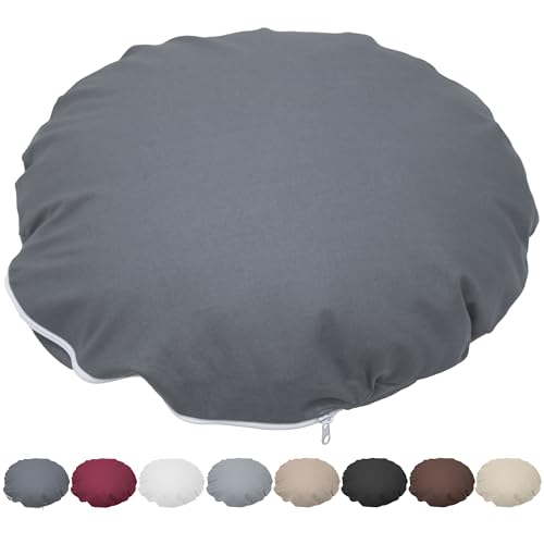 Nurtextil24 Kissen Rund 50cm Ø Durchmesser Anthrazit 100% Baumwolle Bodenkissen Sitzkissen mit Füllkissen Rundkissen Stuhlkissen Bettkissen Sofakissen Kopfkissen Dekokissen Rückenkissen Waschbar von Nurtextil24