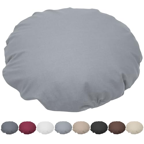 Nurtextil24 Kissen Rund 90cm Ø Durchmesser Grau 100% Baumwolle Bodenkissen Sitzkissen mit Füllkissen Rundkissen Stuhlkissen Bettkissen Sofakissen Kopfkissen Dekokissen Rückenkissen Waschbar von Nurtextil24