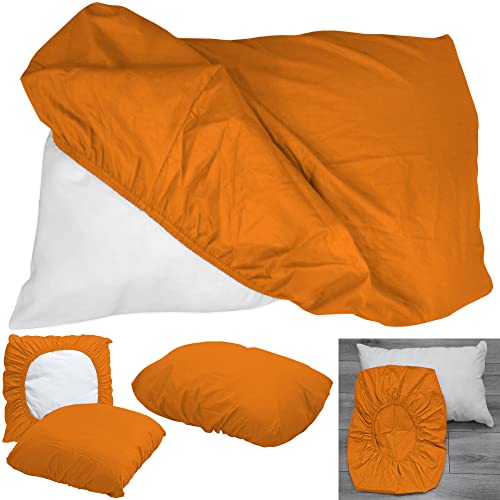 Spann Kissenbezug Baumwolle Universal Spannbezug Kissenspannbezug Kissenhülle Kopfkissen Überzug Orange 80x80 cm (20cm Höhe) von Nurtextil24