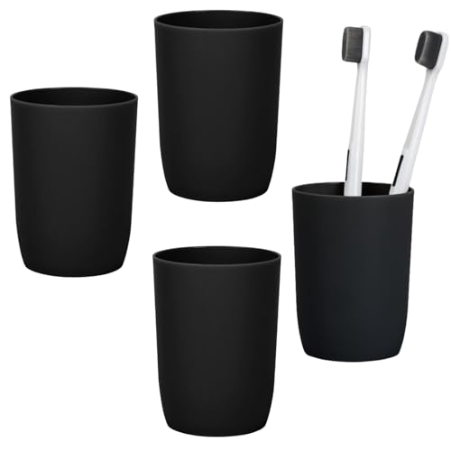Nuscen Zahnputzbecher 4 Stück Hochwertige, Für Kinder Entworfene 280 ml Trinkbecher, Langlebig Aus Kunststoff, Für Erwachsene, Jugendliche Und Kinder (Schwarz) von Nuscen